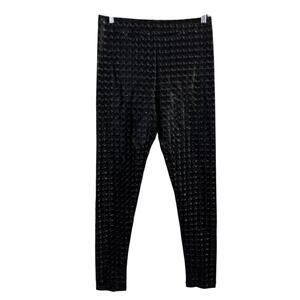KAPOW Leggings Black Mens M Shiny Grid Bubble 3D Workout Train Gym Stretch 30x29